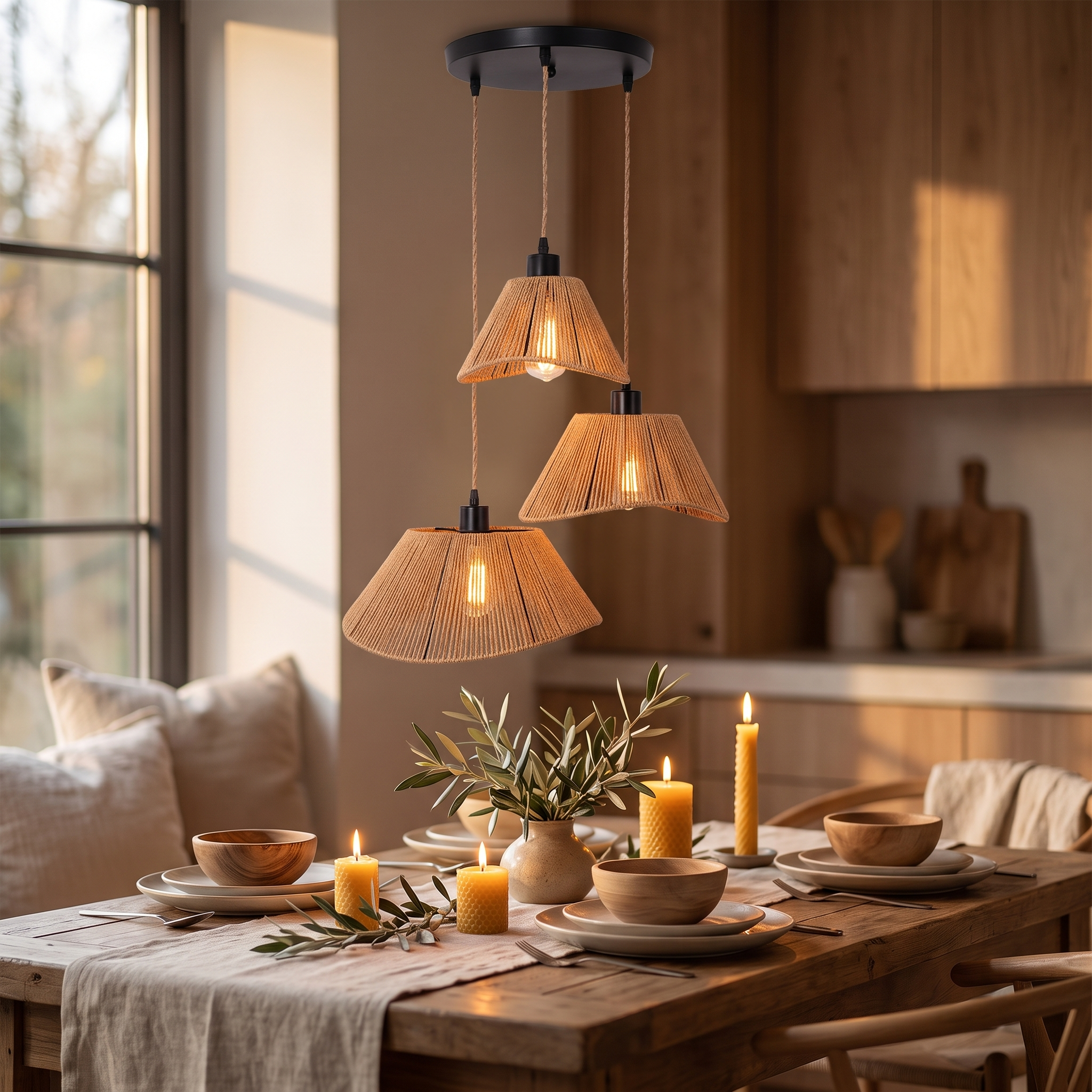 Modern Rattan Pendant Light | Brae 3-Light Hanging Lamp for Kitchen