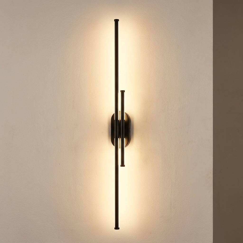 Quartz wall light casting a soft wash of light on a plaster wall
