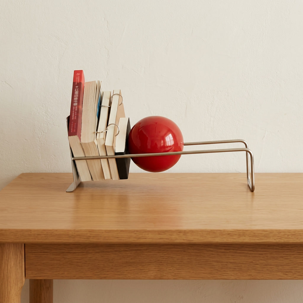 Lyra bookshelf against a plaster wall in a calm home office
