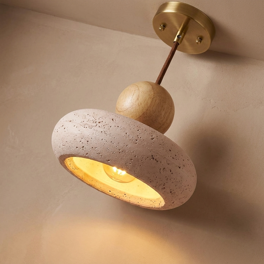 Hollin pendant light close view showing its surface texture and fittings