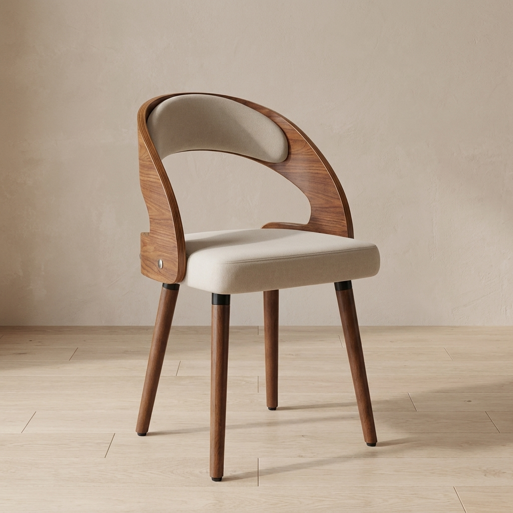 Forth dining chair three-quarter view against a plaster wall on oak flooring