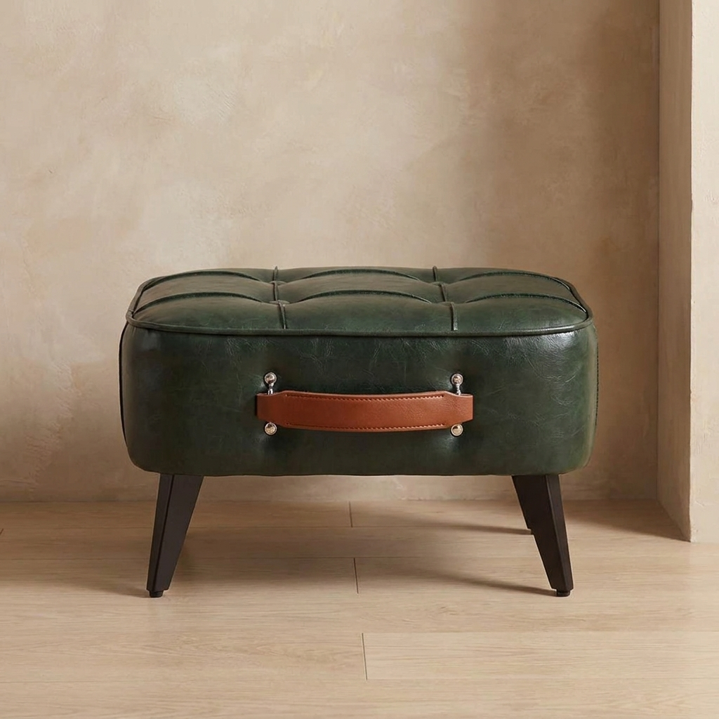 Aspen shoe bench against a plaster wall in an entryway on oak flooring
