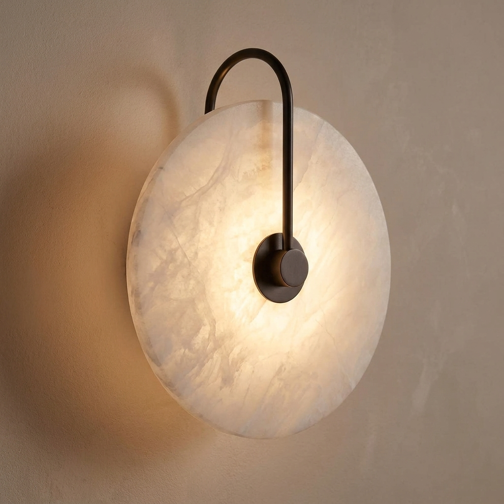 Teasel marble wall sconce close view showing the surface and fittings
