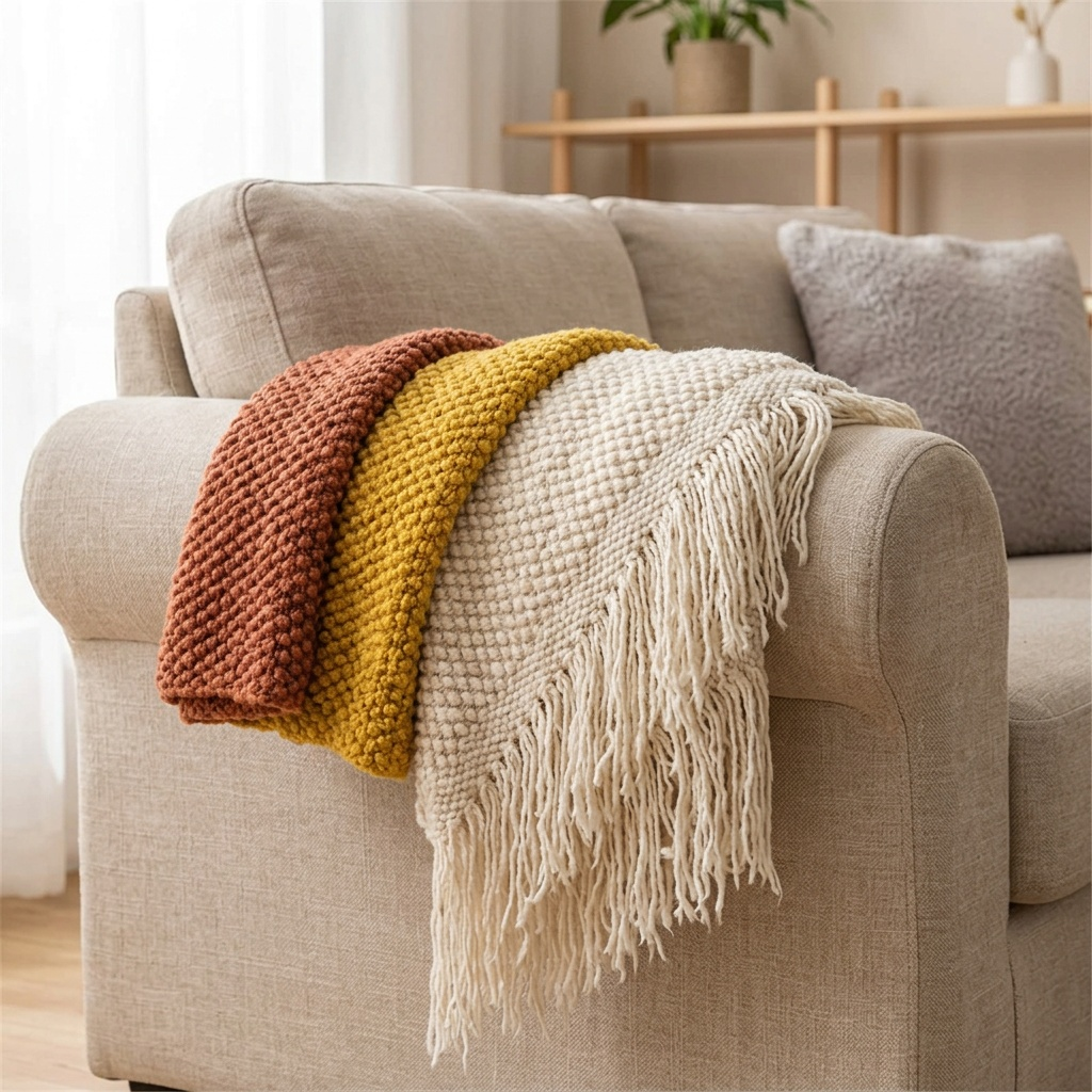 Skye cozy throw draped over the arm of a linen sofa