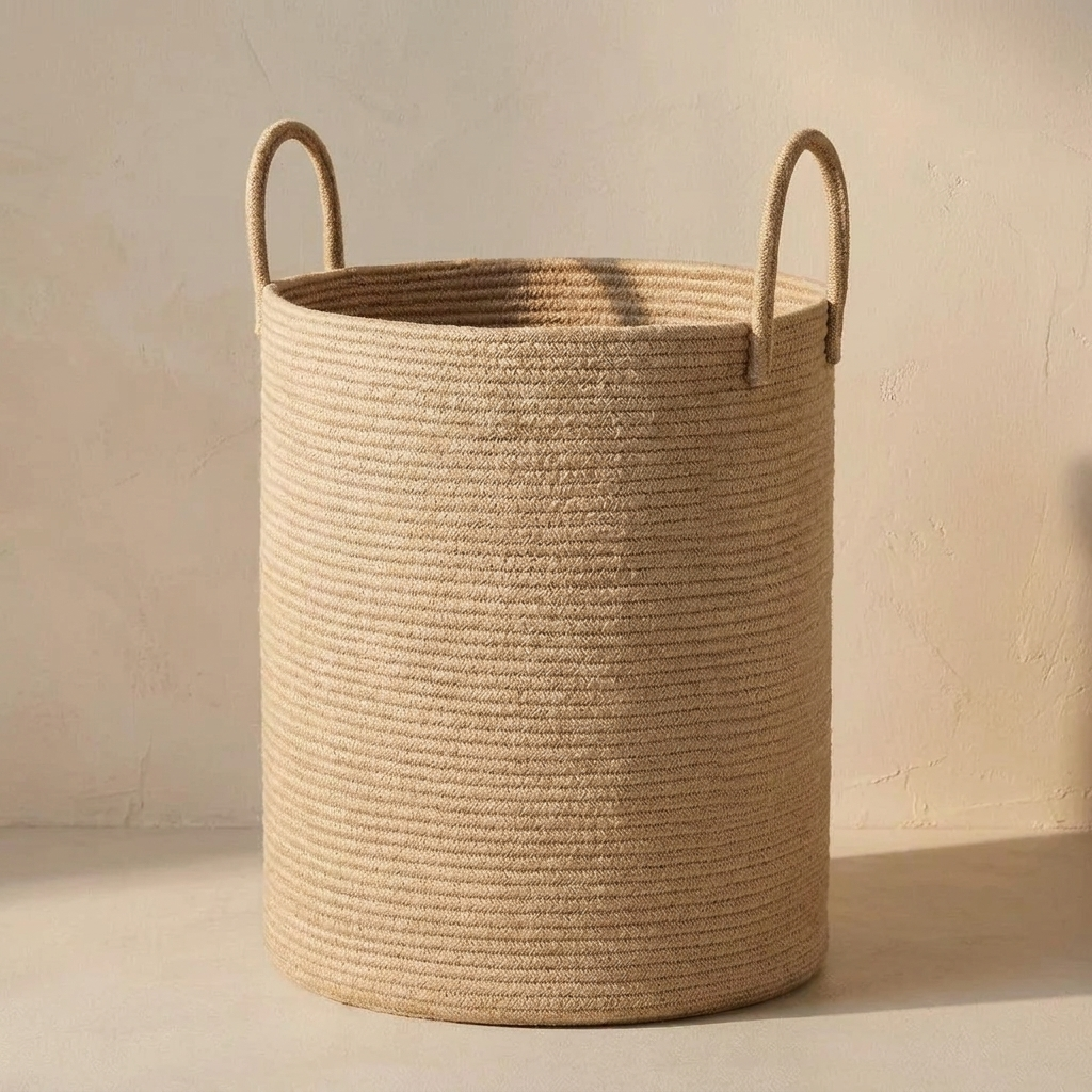 Cotton storage basket close view showing the rope texture and rim