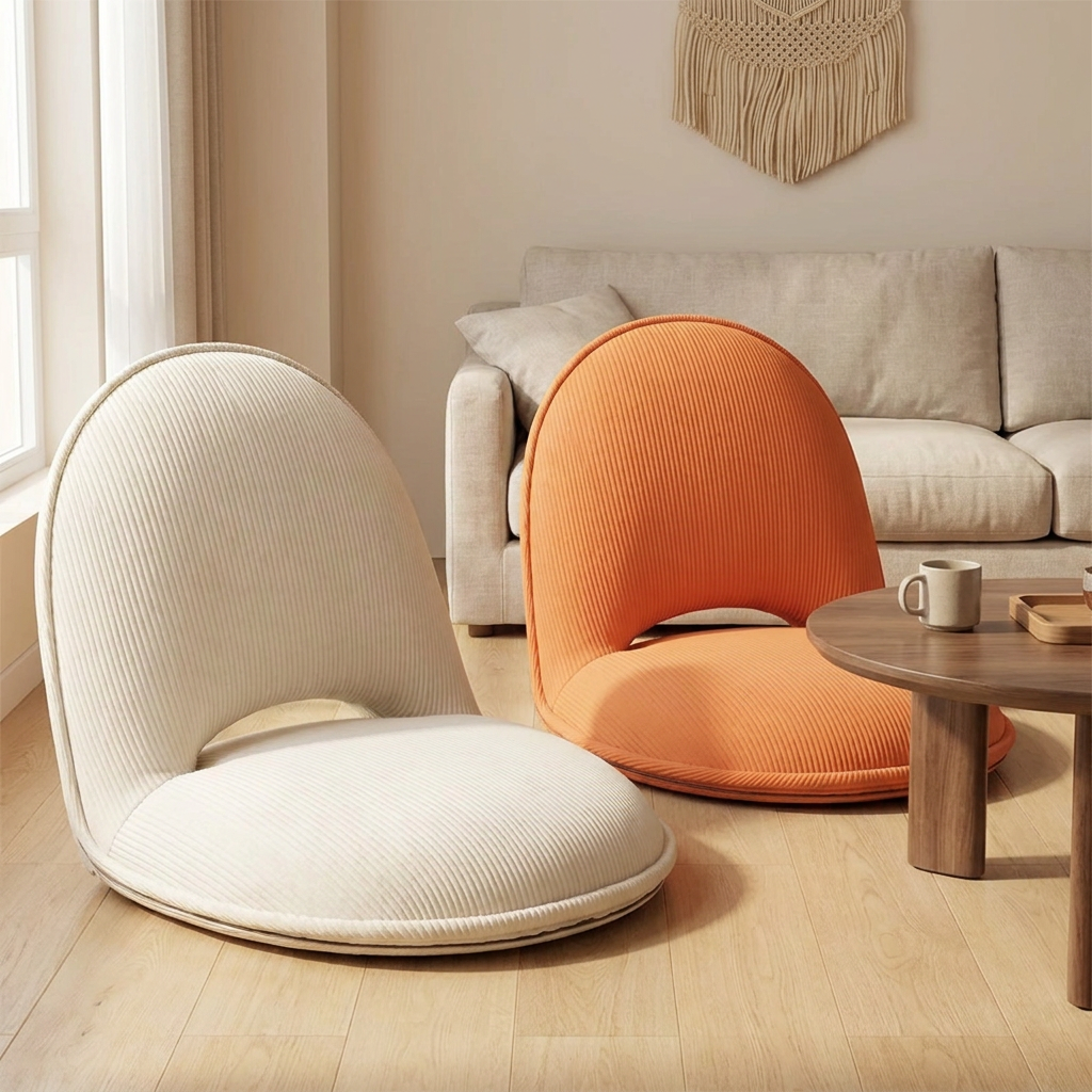 Gill floor lounger on oak flooring in a warm neutral living room