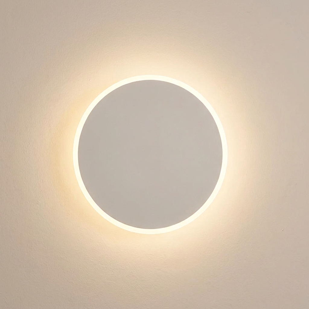 Amble wall light casting a soft wash of light on a plaster wall