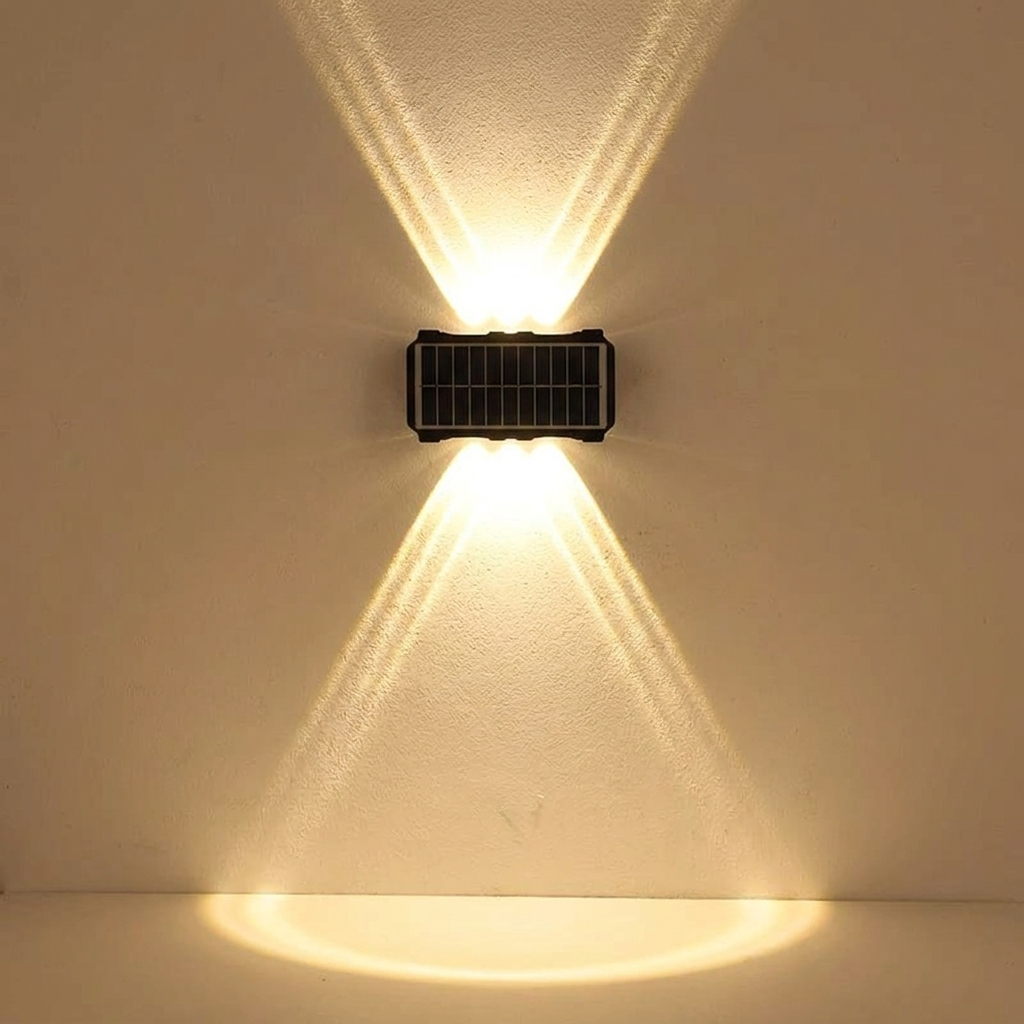 Blaeb wall light casting a soft wash of light on a plaster wall