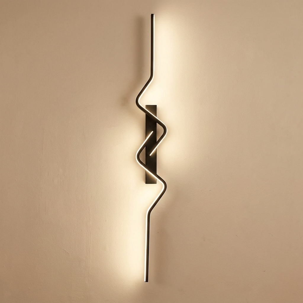 Reef wall sconce lit on a warm plaster interior wall