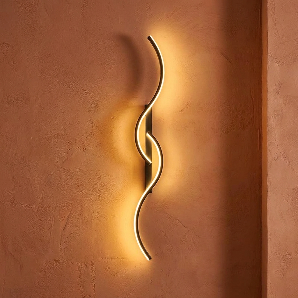 Nova wall sconce lit on a warm plaster interior wall