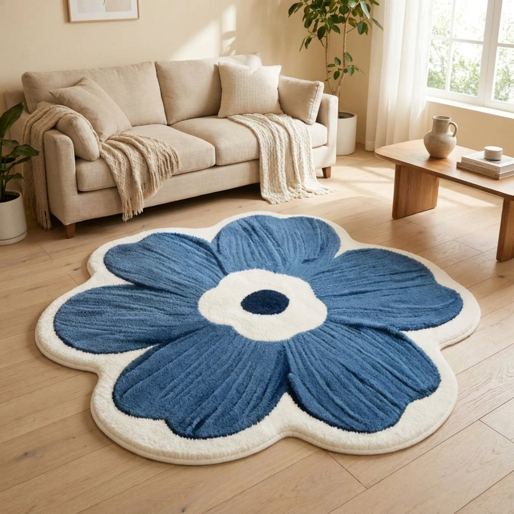 Gale area rug on pale oak flooring in a warm neutral living room