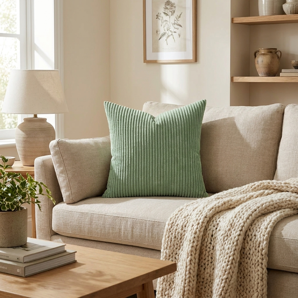 Cirrus cushion cover on a linen sofa in a warm neutral living room