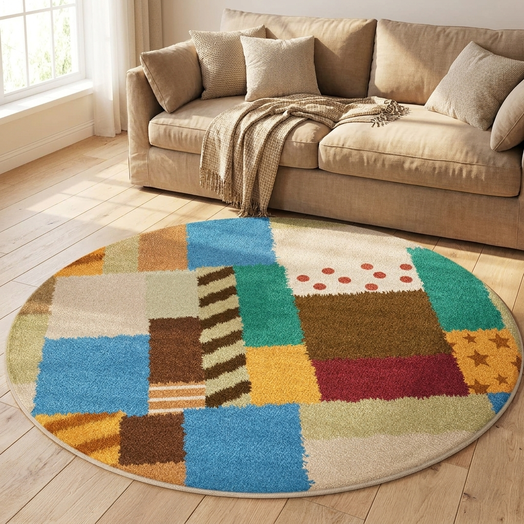 Willow area rug on pale oak flooring in a warm neutral living room