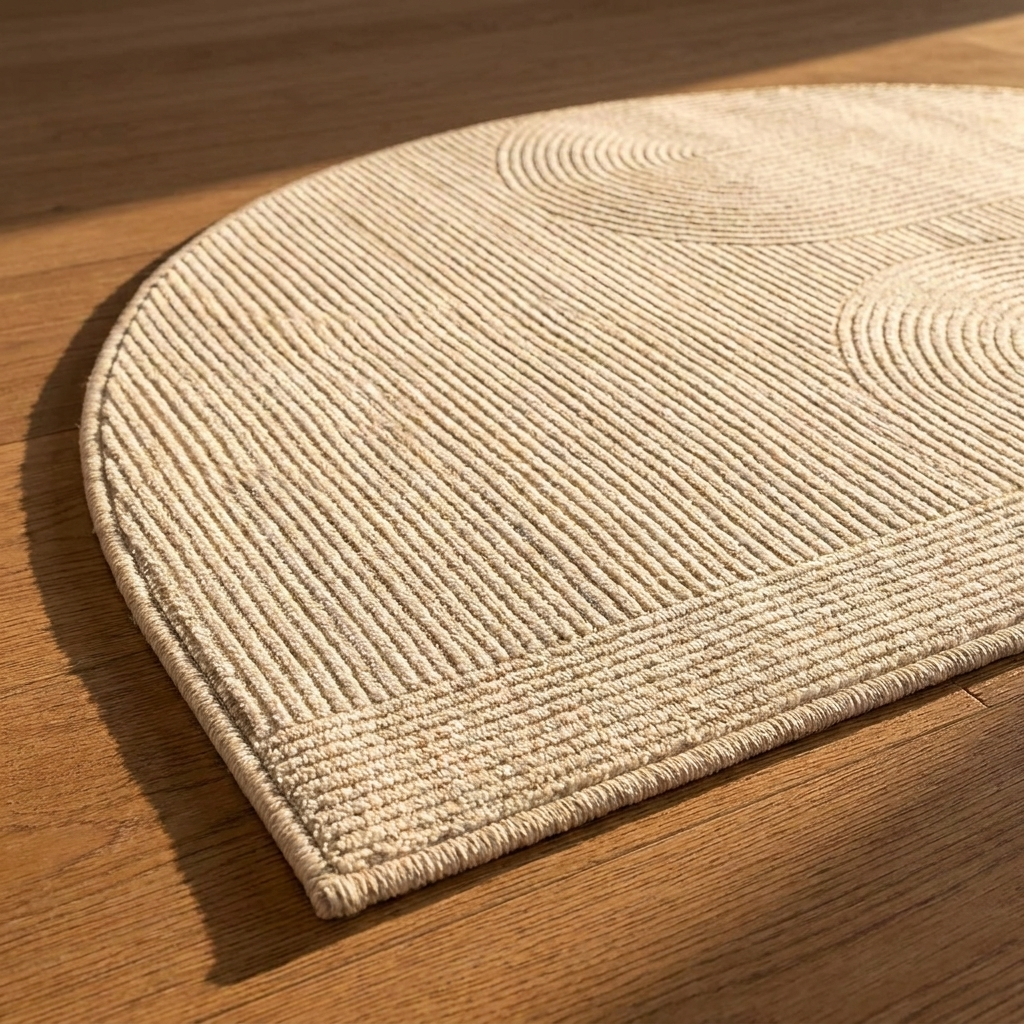 Field area rug close view showing the pile texture and edge binding