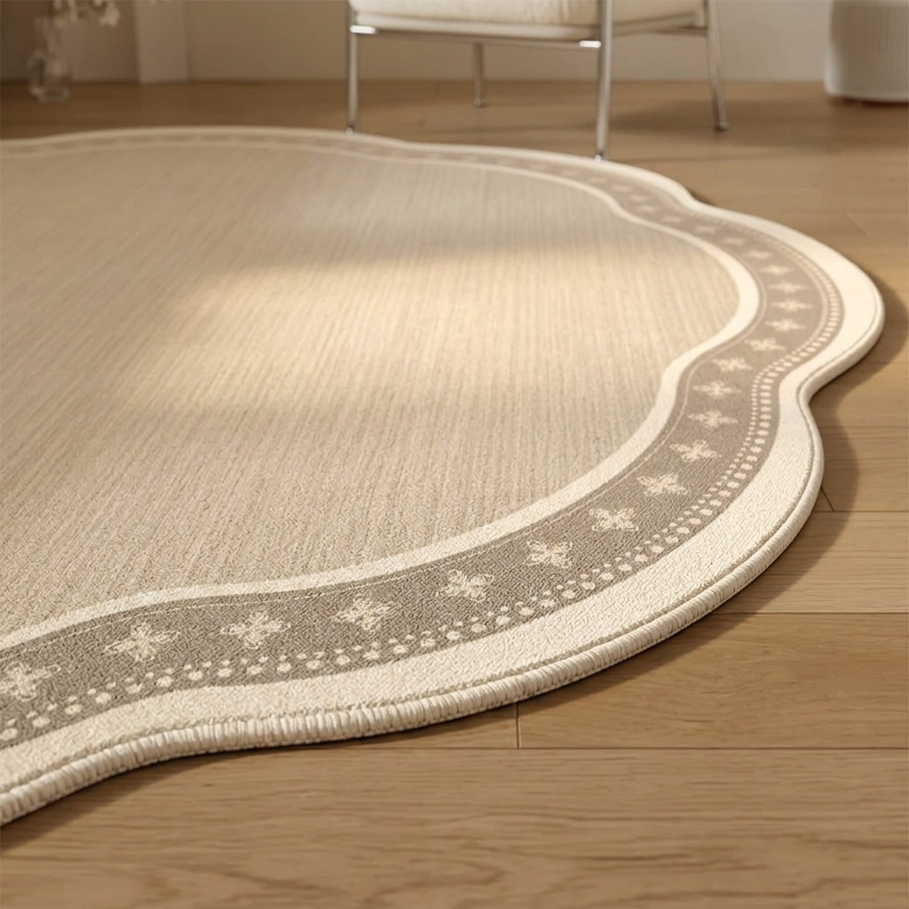 Esker area rug close view showing the pile texture and edge binding