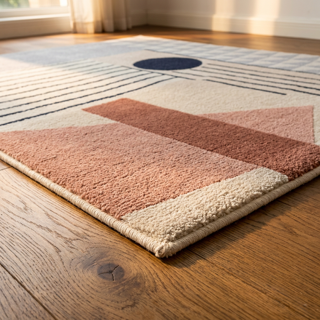 Stratus area rug close view showing the pile texture and edge binding