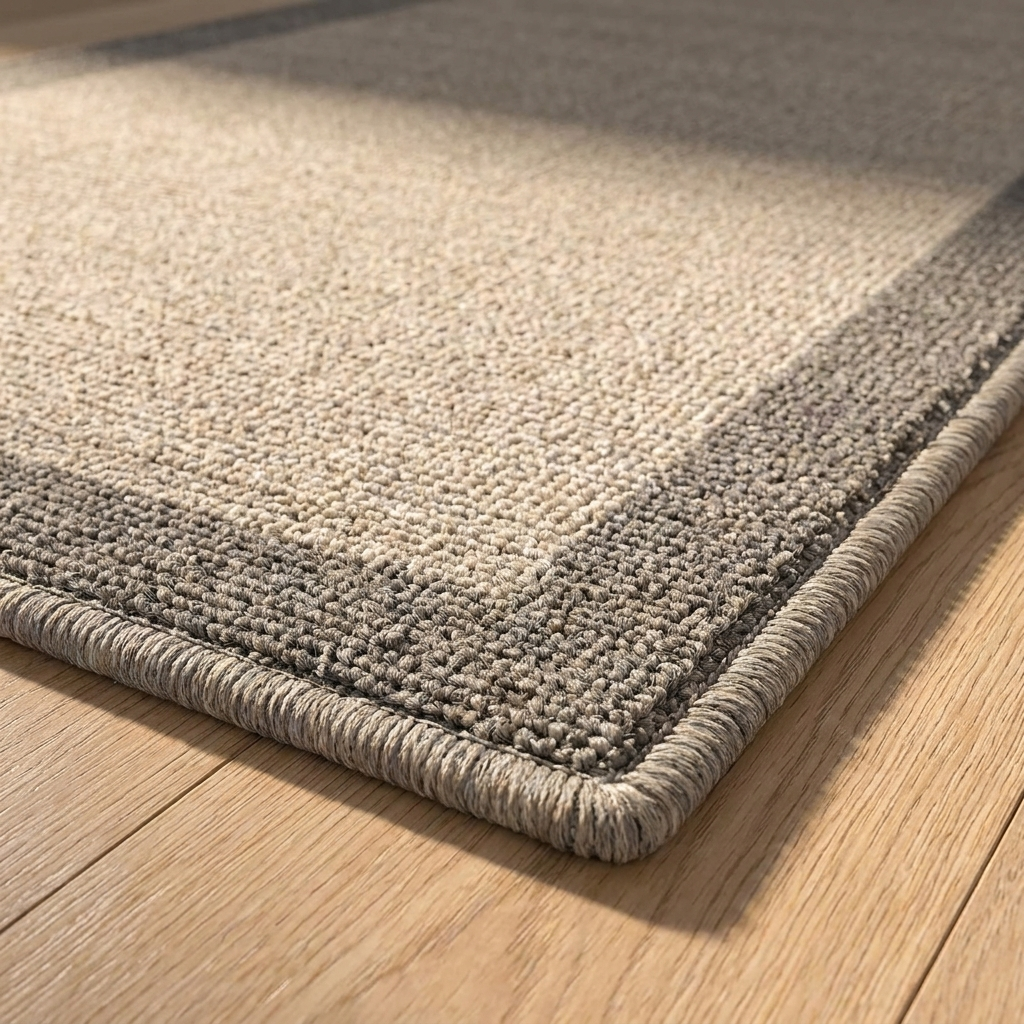 Knoll area rug close view showing the pile texture and edge binding
