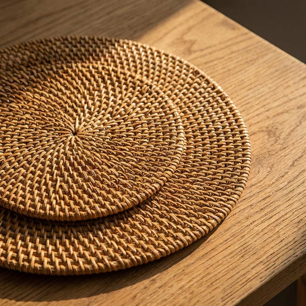 Cobble rattan placemat close view showing the weave texture