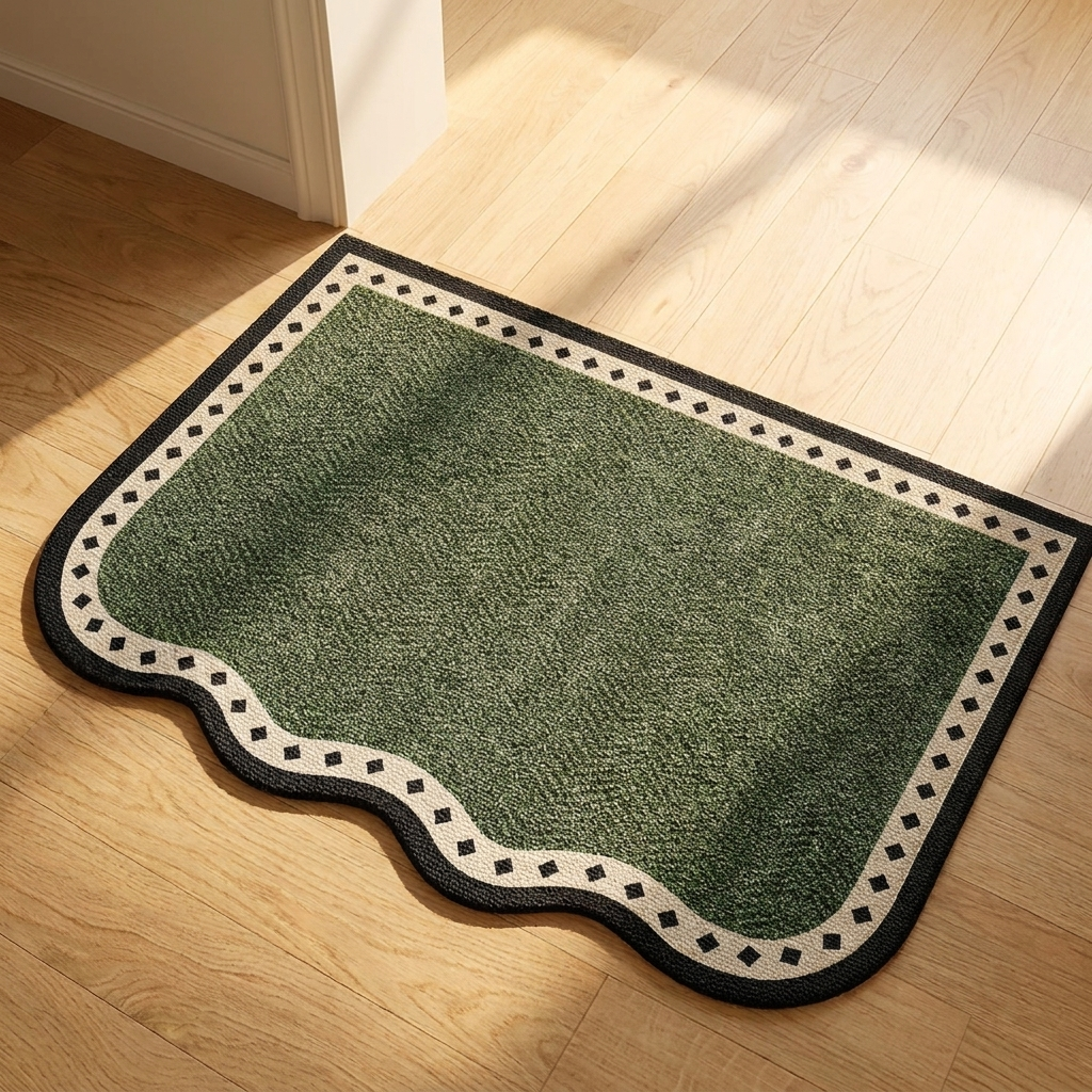 Finch area rug close view showing the pile texture and woven edge