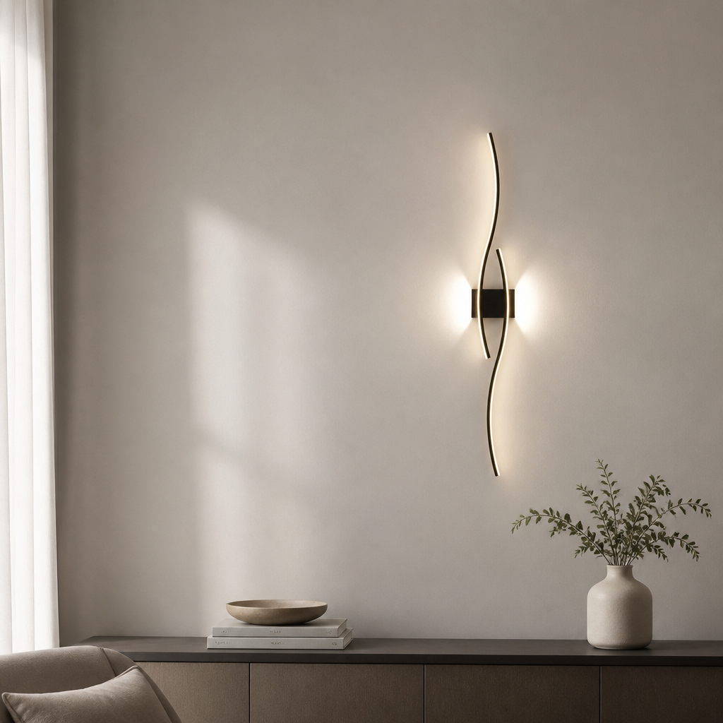 Rigg wall light in black mounted above a console