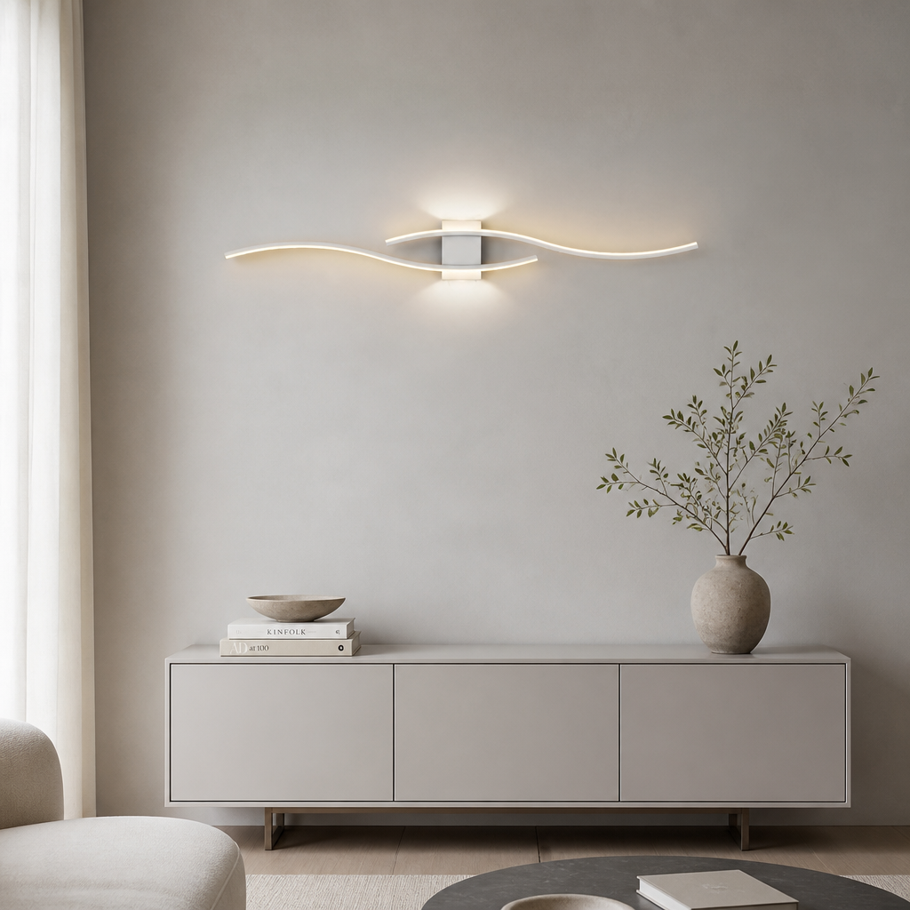 Rigg wall light in white mounted above a console