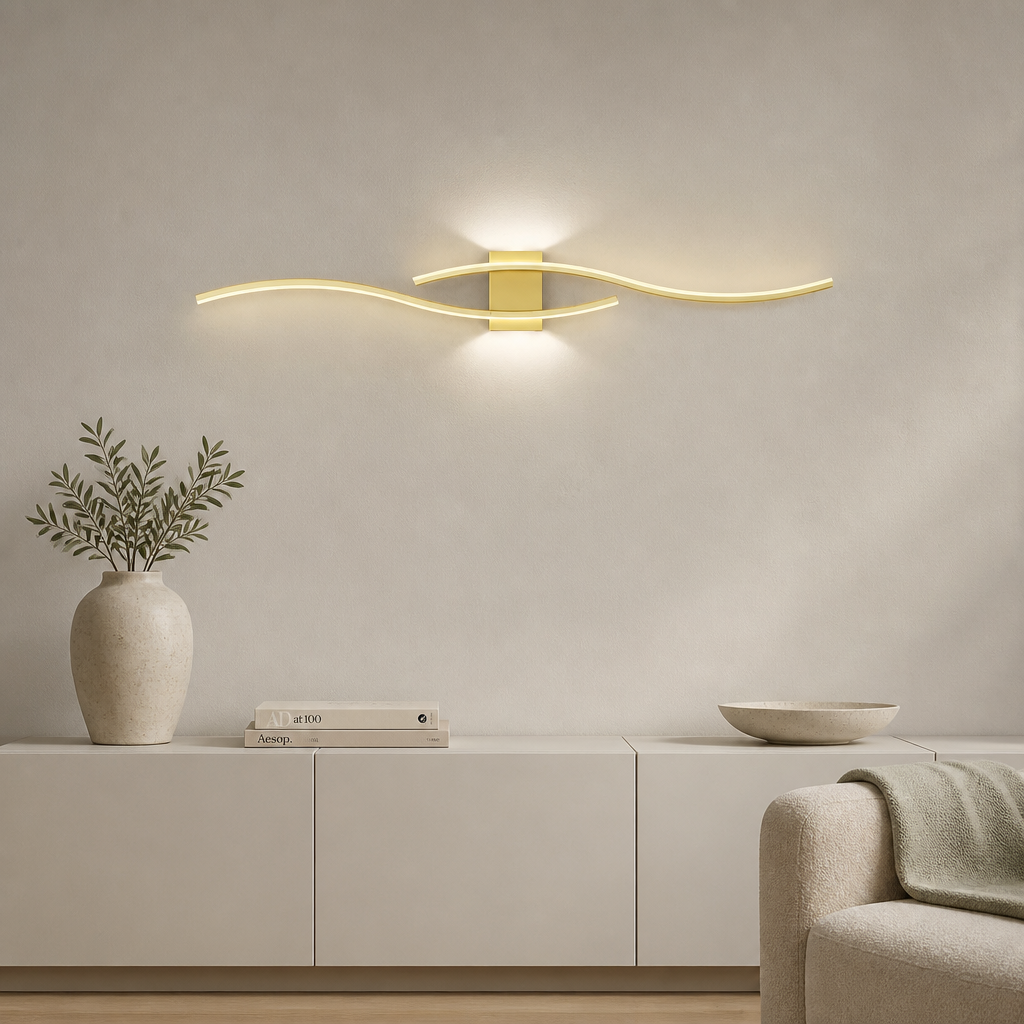 Rigg wall light in gold mounted above a console