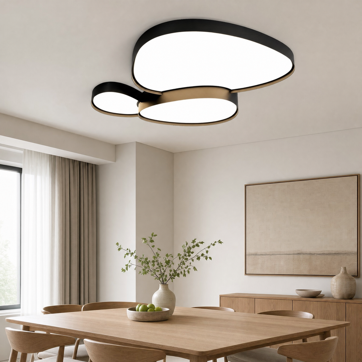 Reed Flush Ceiling Lamp for Bedroom in black