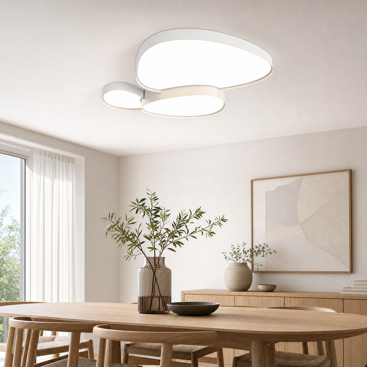 Reed Flush Ceiling Lamp for Bedroom in white