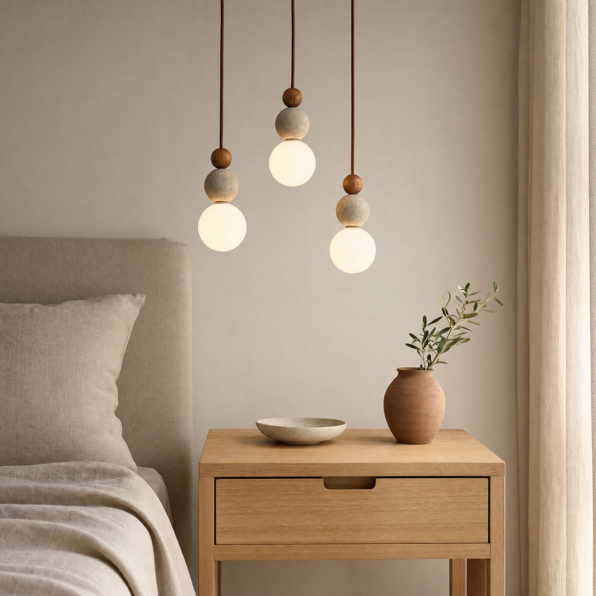 Lumen Hanging Lamp for Bedroom in log wood color