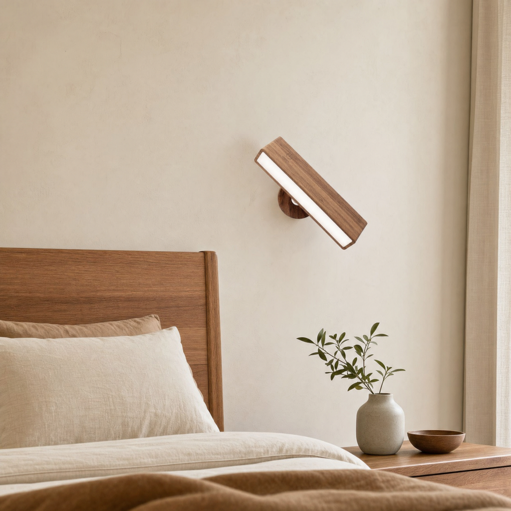 Barra Wall Light Fixture for Bedside in solid beech wood