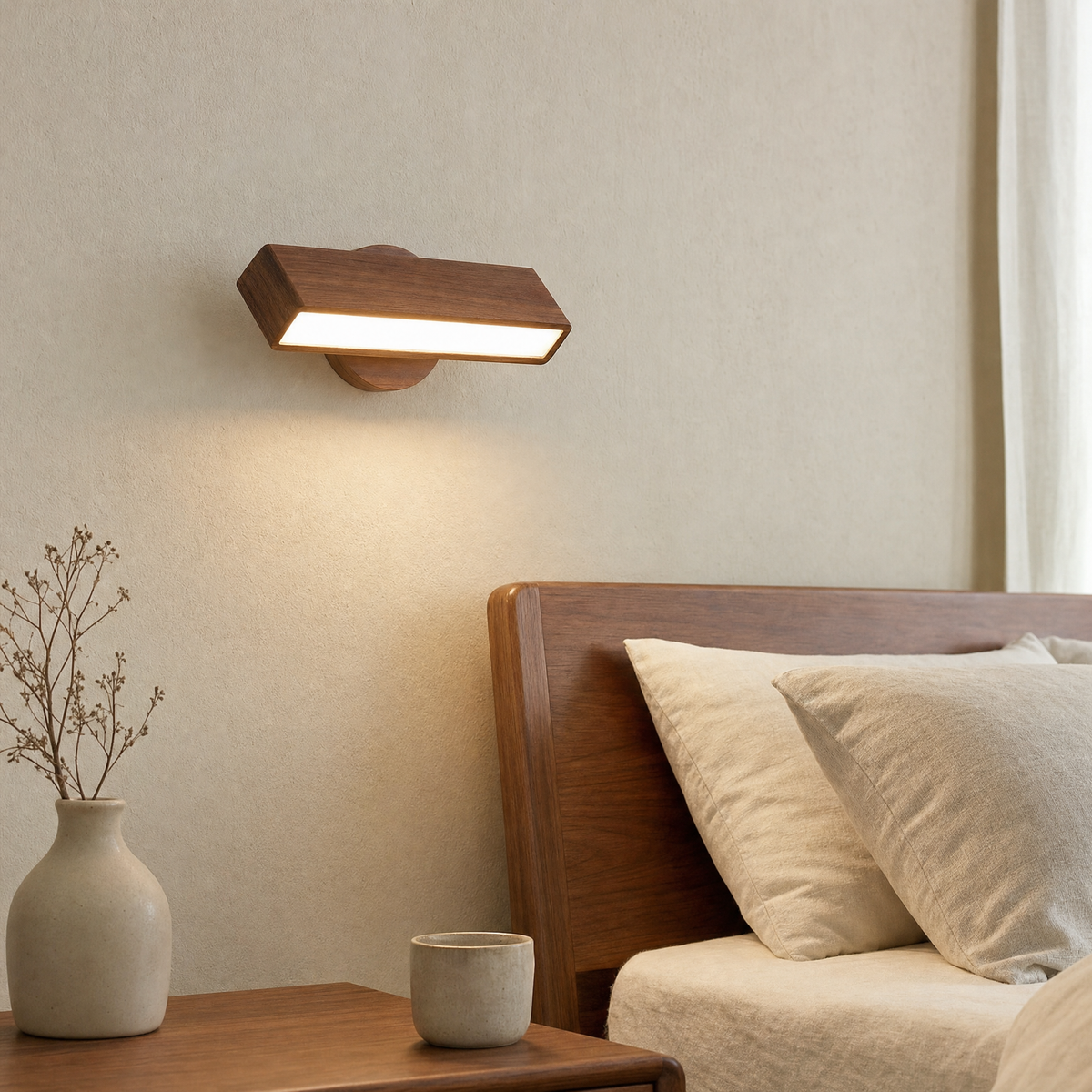 Barra Wall Light Fixture for Bedside in solid black walnut