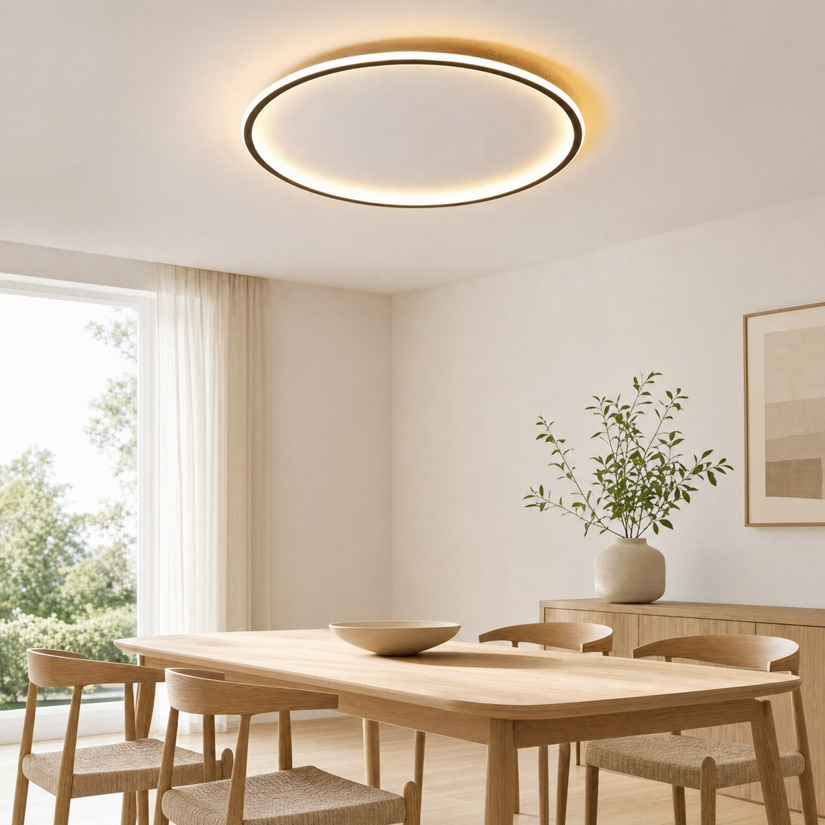 Linden Hanging Lamp for Living Room in black circular