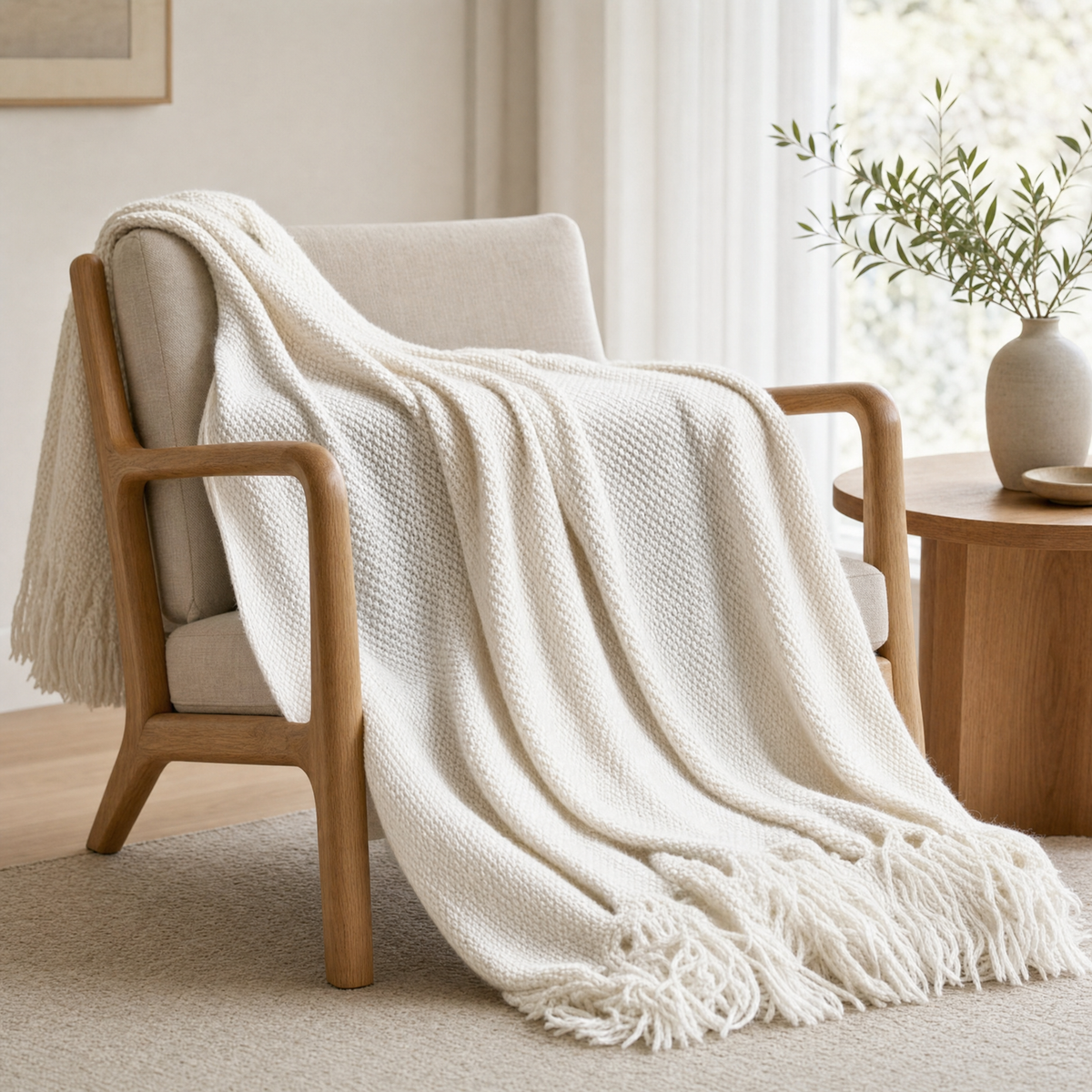 Skye Cozy Throw in milky white