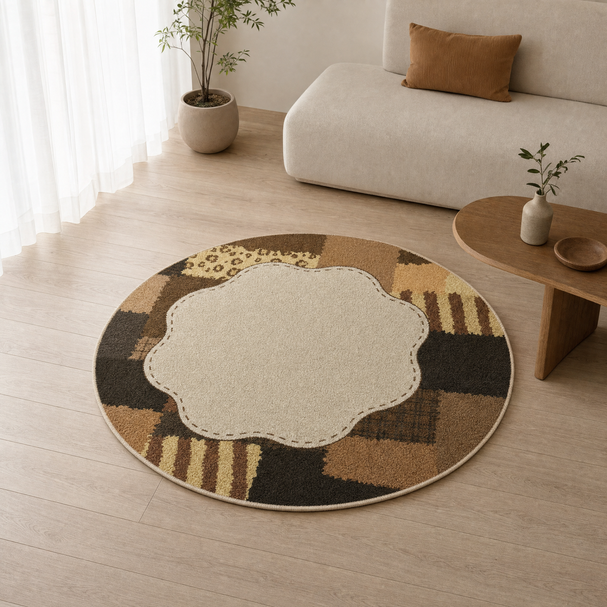 Willow Area Rug for Living Room in cream brown border