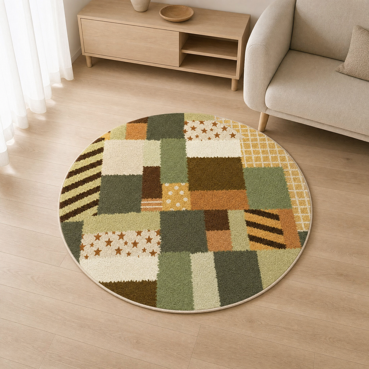 Willow Area Rug for Living Room in green patchwork
