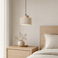 Jura Hanging Ceiling Light for Bedroom in wide travertine oak
