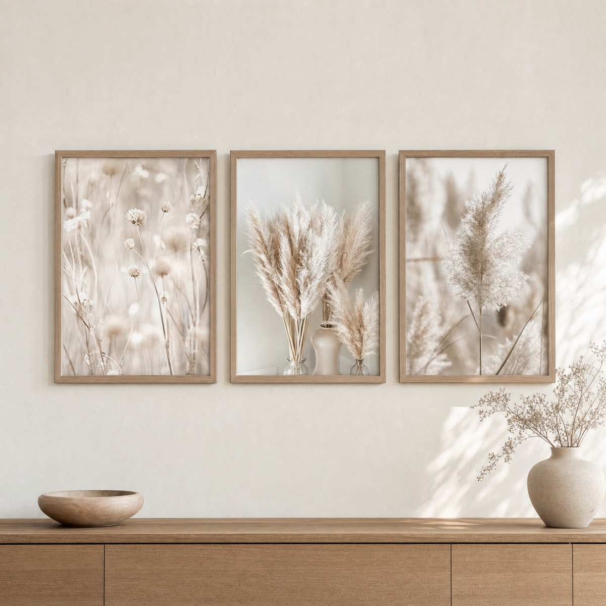 Broom Set of 3 for Living Room in pampas grass