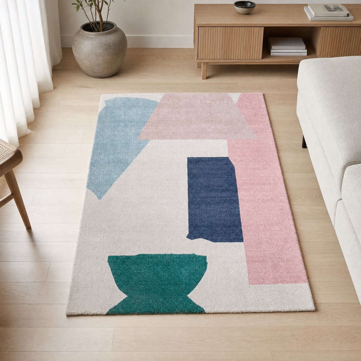 Stratus Area Rug for Living Room in cream abstract