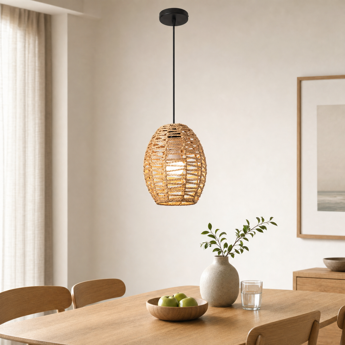 Vela Hanging Lamp in woven lantern