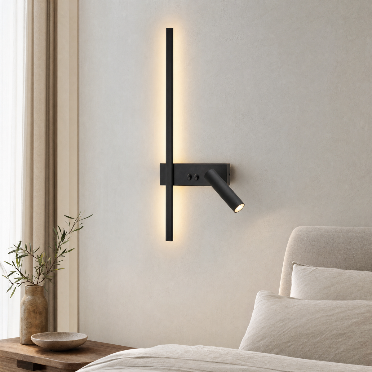 Melby Wall Mounted Lamp for Living Room in flat bar black left