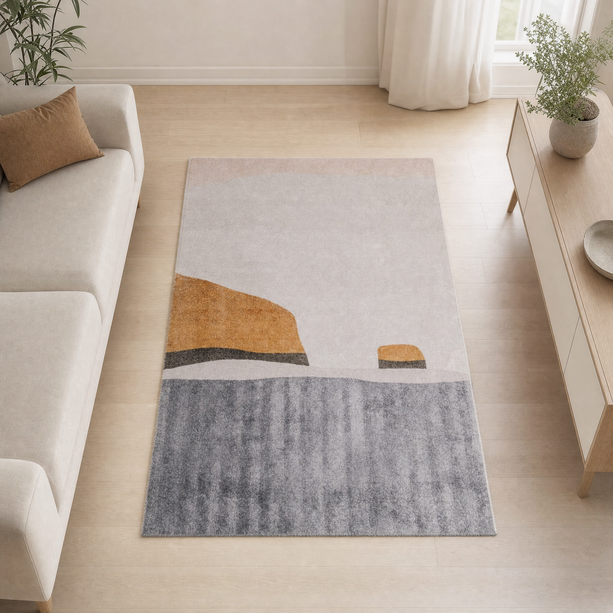 Stratus Area Rug for Living Room in terracotta art
