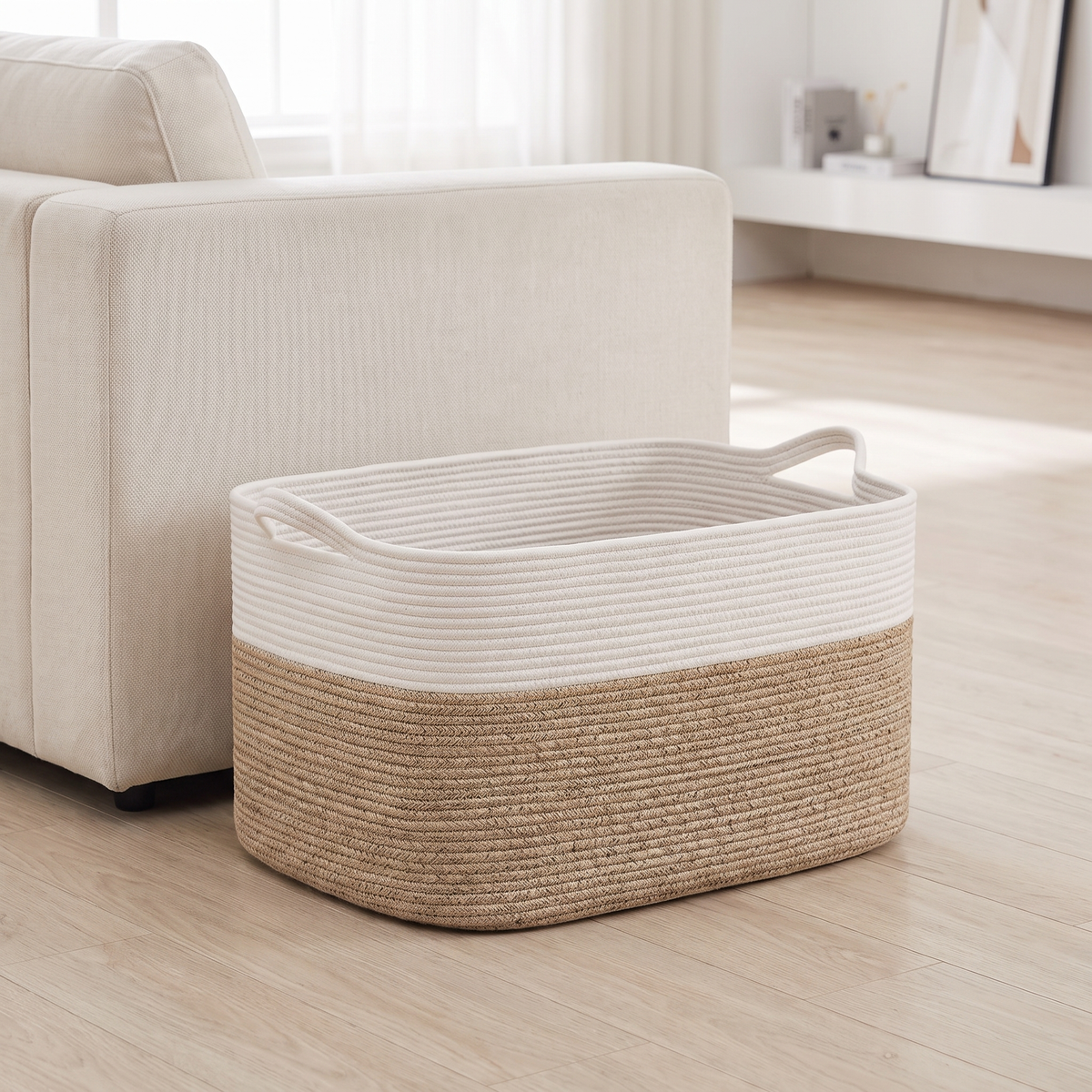 Lewis Woven Organizer in jute and white
