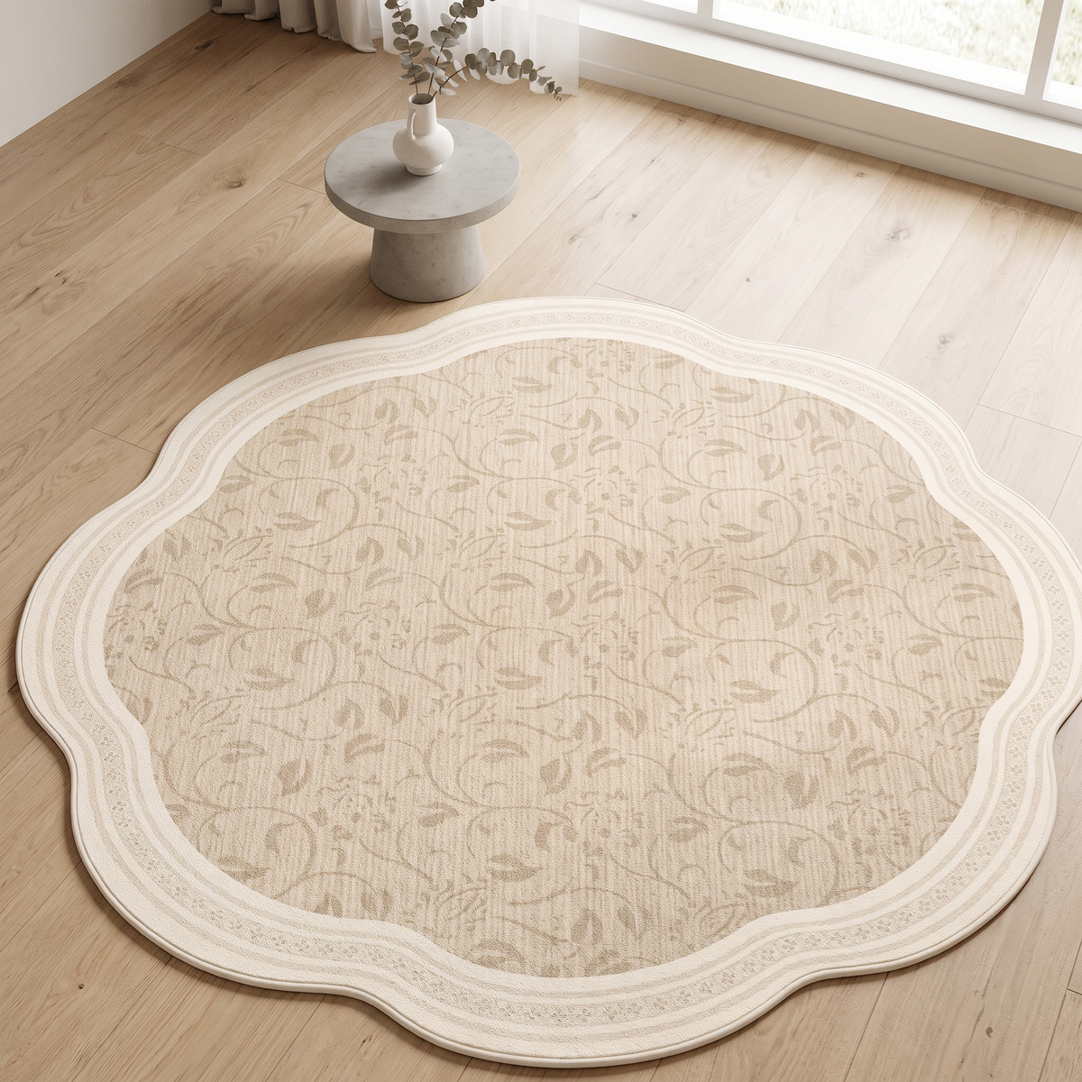 Esker Area Rug for Living Room in cream floral