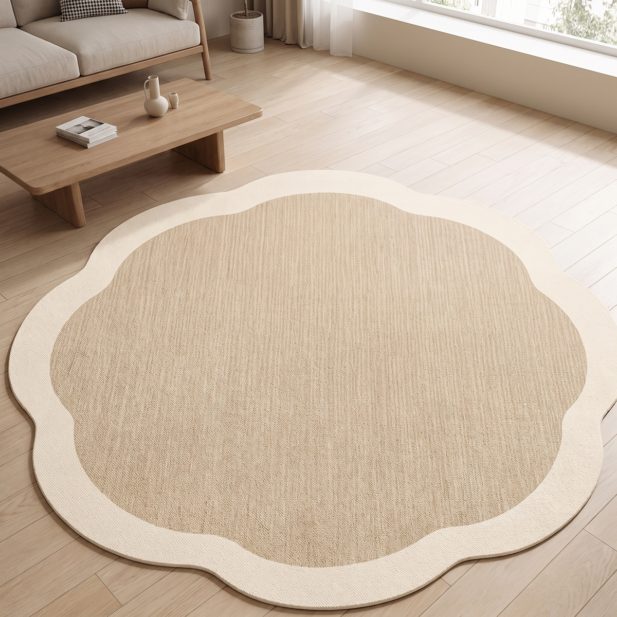 Esker Area Rug for Living Room in sand scallop