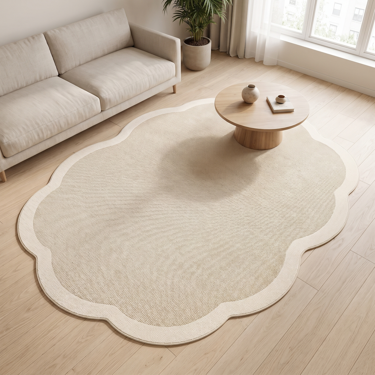 Esker Area Rug for Living Room in ivory scallop