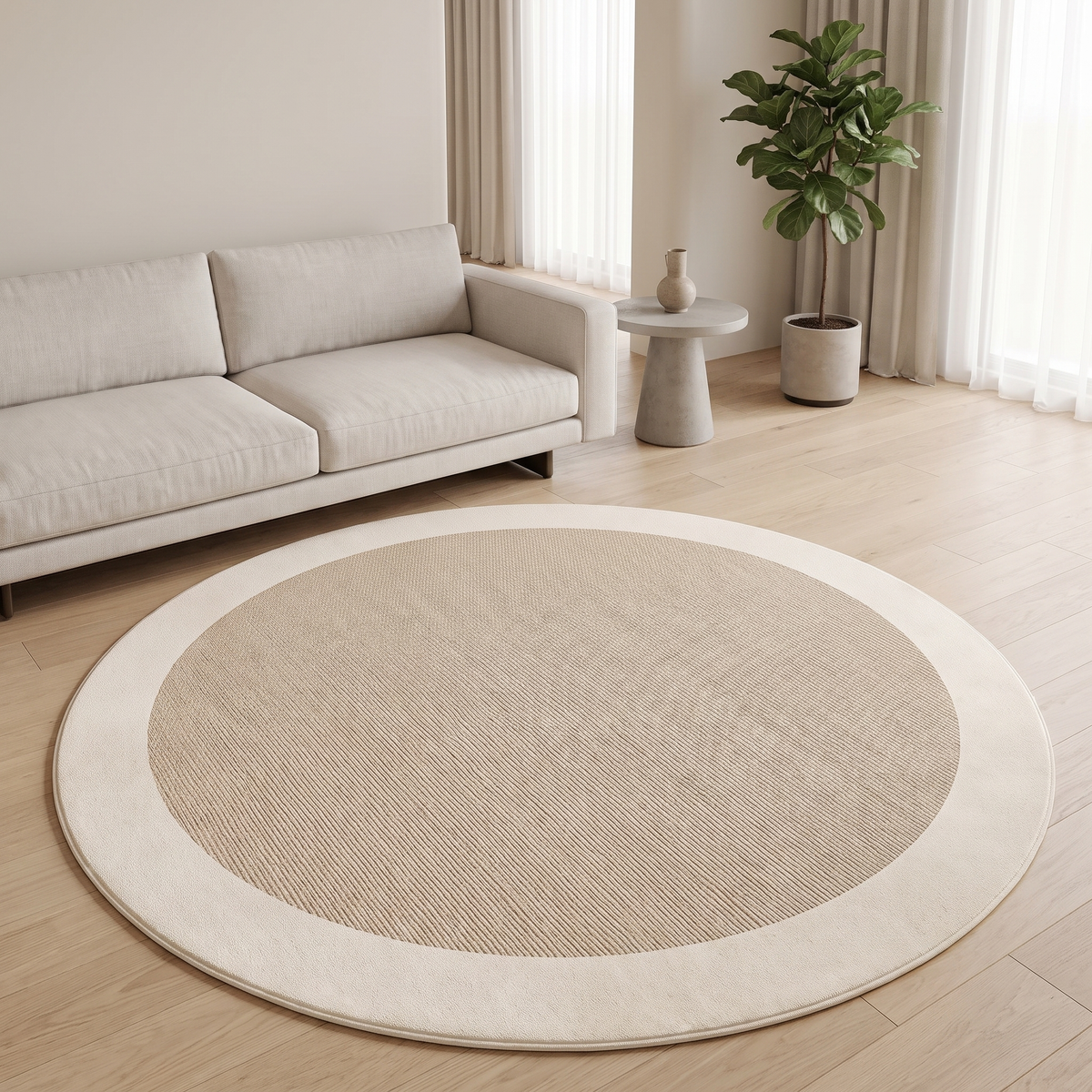 Esker Area Rug for Living Room in round cream