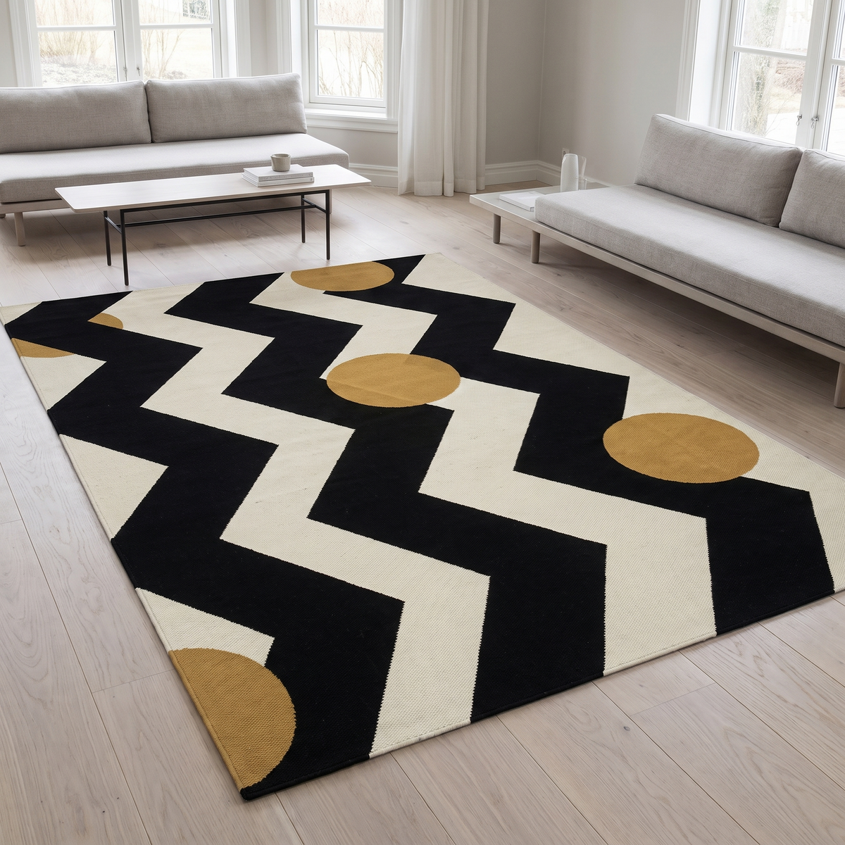 Glen Area Rug for Living Room in ochre chevron