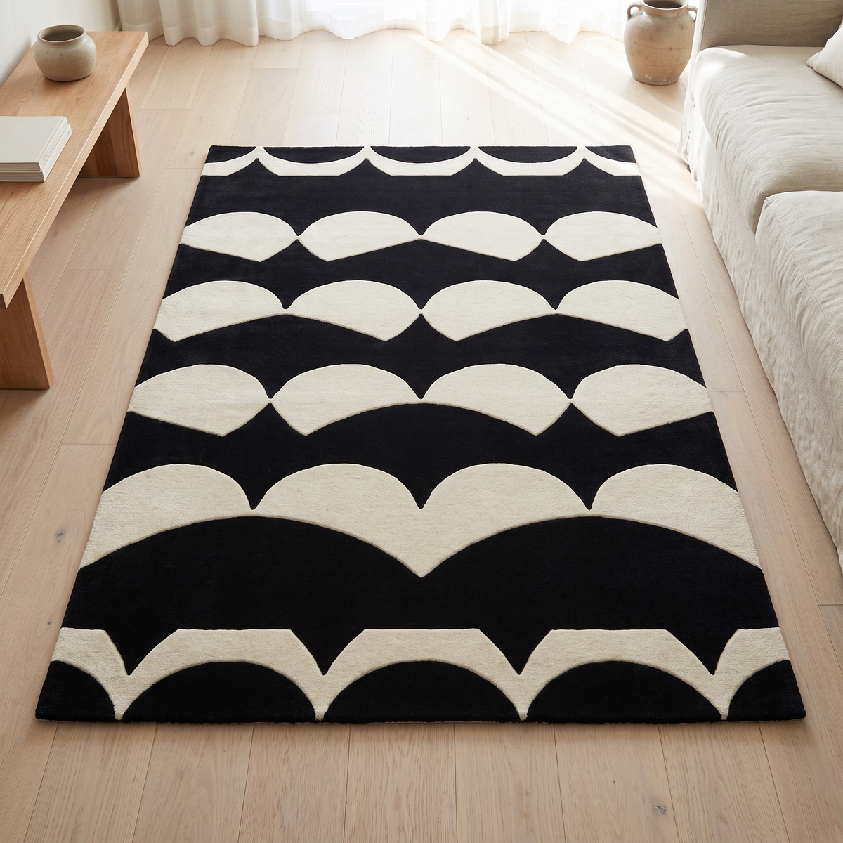 Glen Area Rug for Living Room in scallop mono