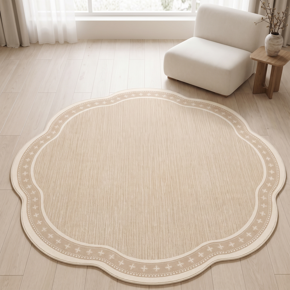 Esker Area Rug for Living Room in cream scallop