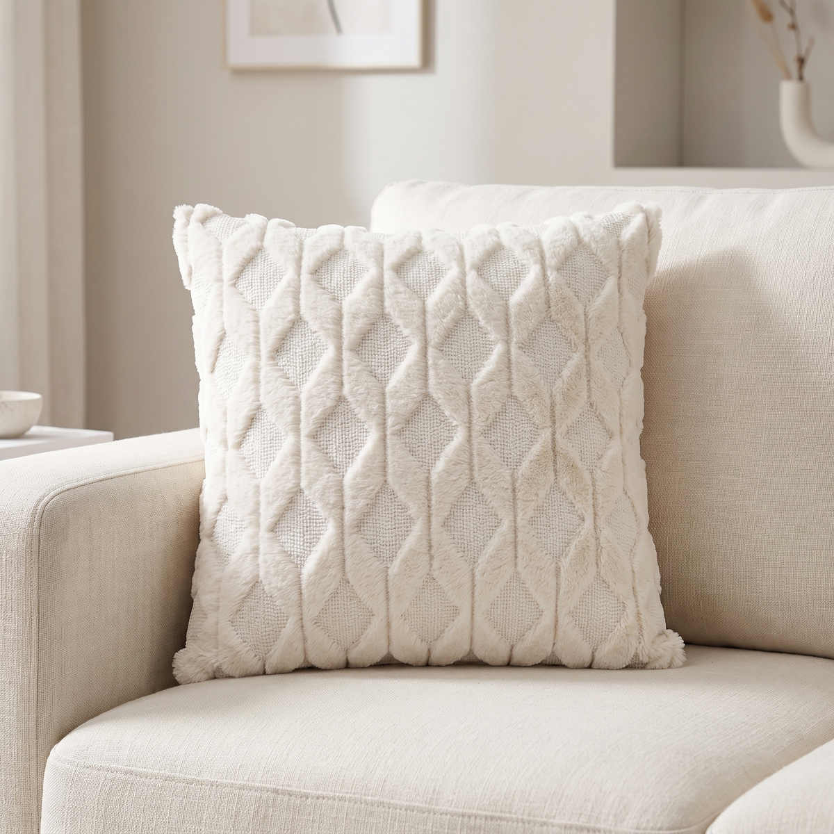 Fell Throw Pillow Cover for Living Room in white